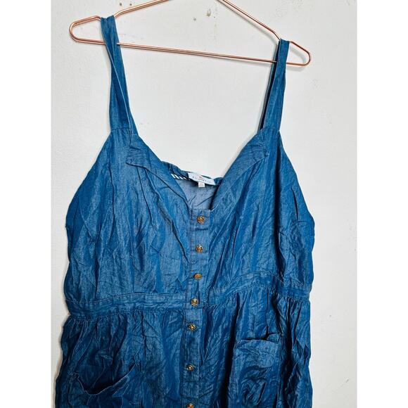 DRAPER JAMES X ELOQUII Denim Blue Chambray 100% Cotton Gold Button Dress sz 24 - Picture 8 of 15